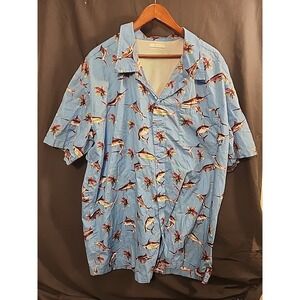 Columbia PFG Shirt Mens 2xl Blue Button Up AOP Marlin Sailfish Vented Outdoors